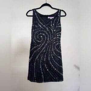 ✨🖤Vintage Hailey Logan By Adrianna Papell Sequin Beaded Cocktail Dress Black🖤